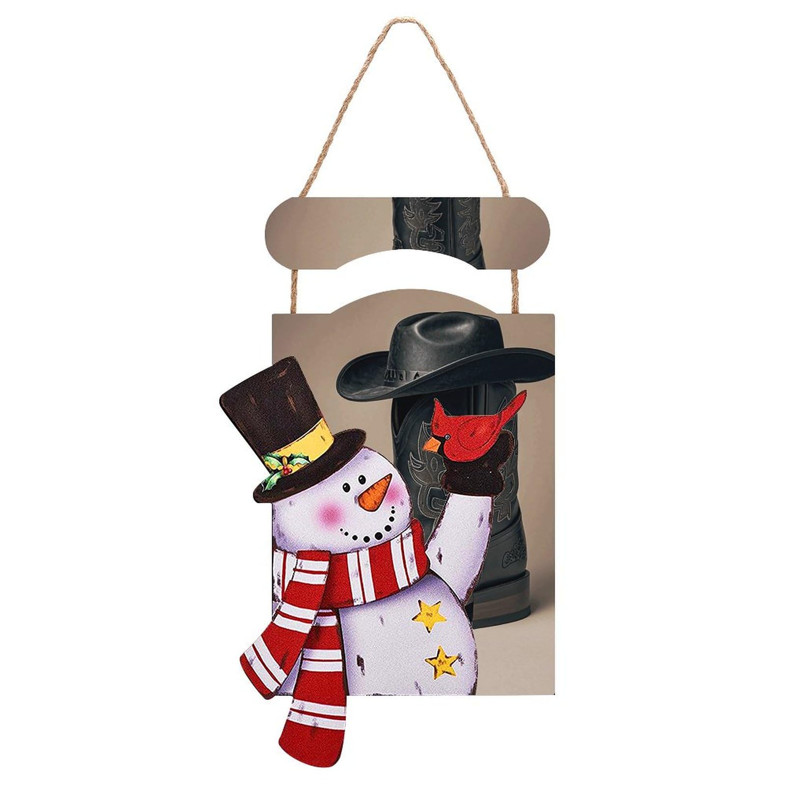 Peinture à suspendre bonhomme de neige Noël déco hiver image bois