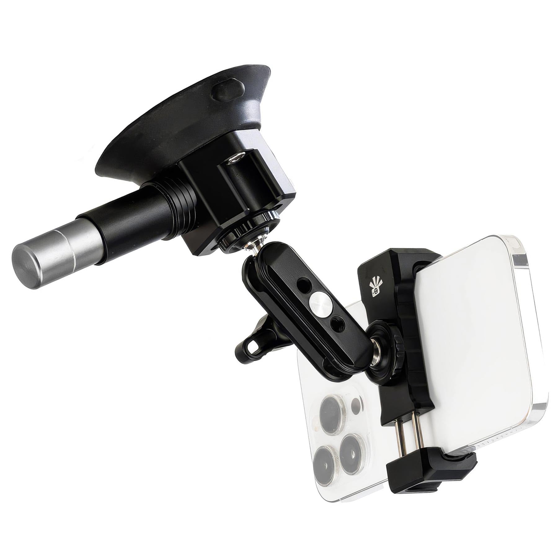 Auto Saugnapf Halterung 3" SMART Set mit Smartphone-Halter, Mini Magic Arm, 75 mm Saugfuß, 1/4" & 3/8" Gewinde, für Smartphone, Kamera, Actioncam & Zubehör