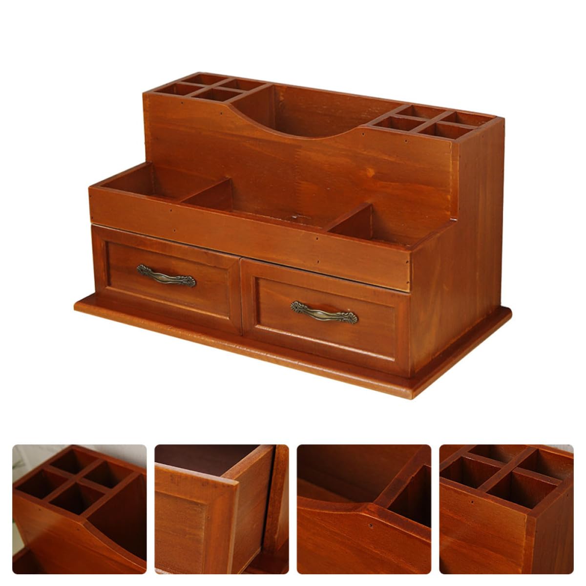 Abaodam Kosmetik Aufbewahrungsbox Holz Retro Organizer mit Schublade für Make Up und Büro Schreibtisch Hautpflege Aufbewahrung