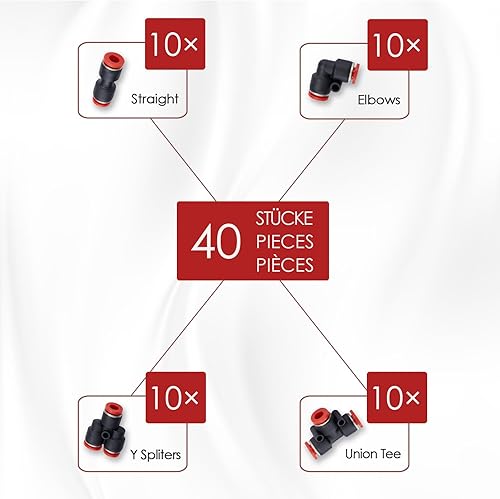 Miniatura 2 de 40 piezas de accesorios de línea de aire neumática de plástico de liberación rápida de 14 pulgadas, conectores de empuje rectoscodoTY, kit de