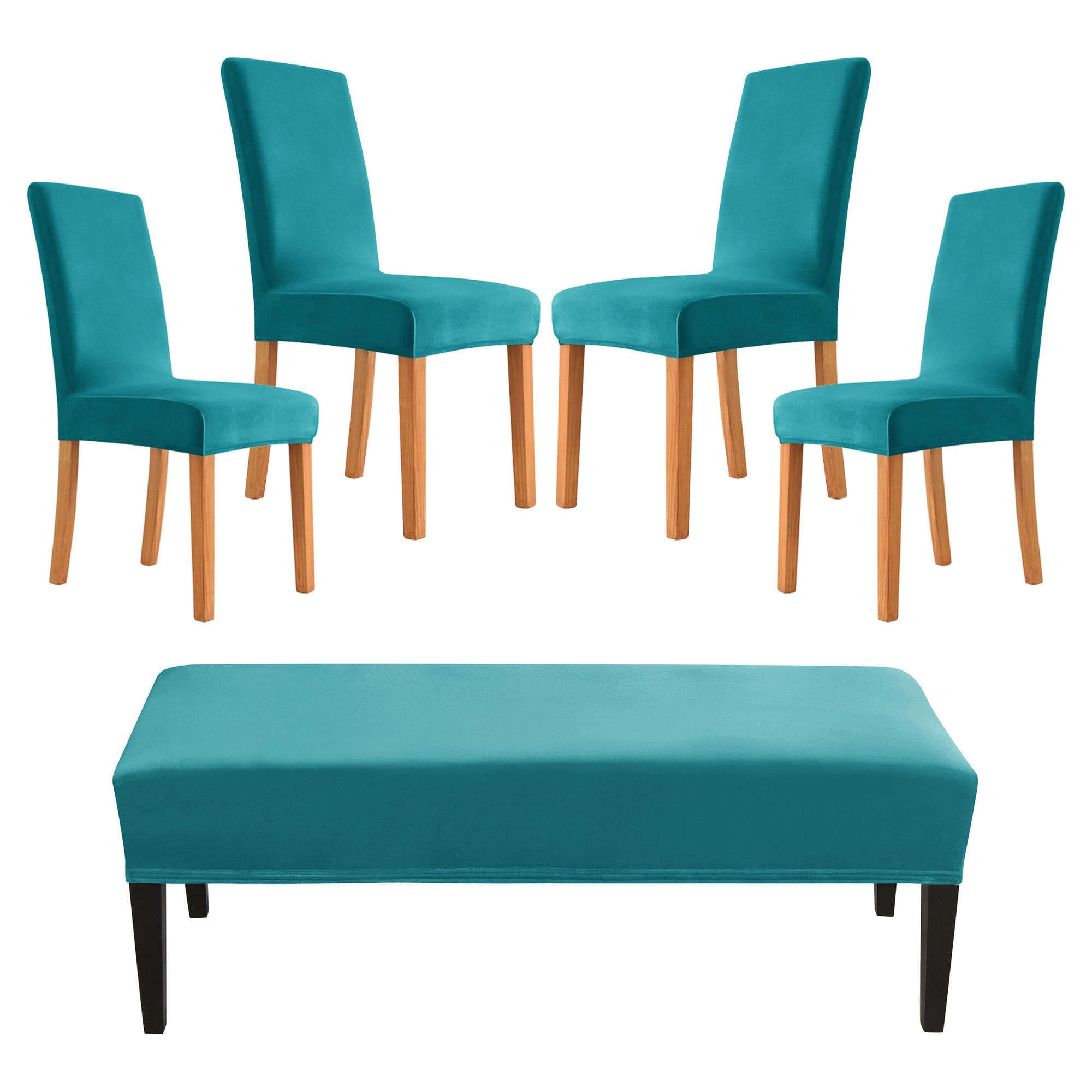 Coprisedie Con Schienale In Velluto Elasticizzato - JHLD Set 5 Pezzi Grigio Chiaro, Copri Sedia E Panca Da Pranzo, Lavabili In Lavatrice