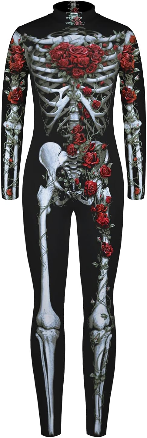 Remimi Kids Halloween Jumpsuit Zip Up Back Boys Girls Skeleton Bodysuit 7-14 Years