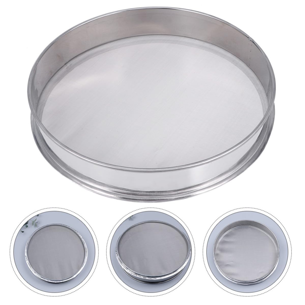 KALLORY Colador de Malla Fina de Acero Inoxidable de 35cm para Tamizar y Hornear, Reutilizable y Ligero, Adecuado para Cocina y Jardinería