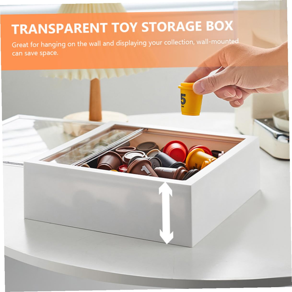Expositor Transparente para Pared, Caja Organizadora de Juguetes en Color Blanco, Vitrina para Figuras de Colección, Estuche Almacenamiento para Manualidades y Objetos