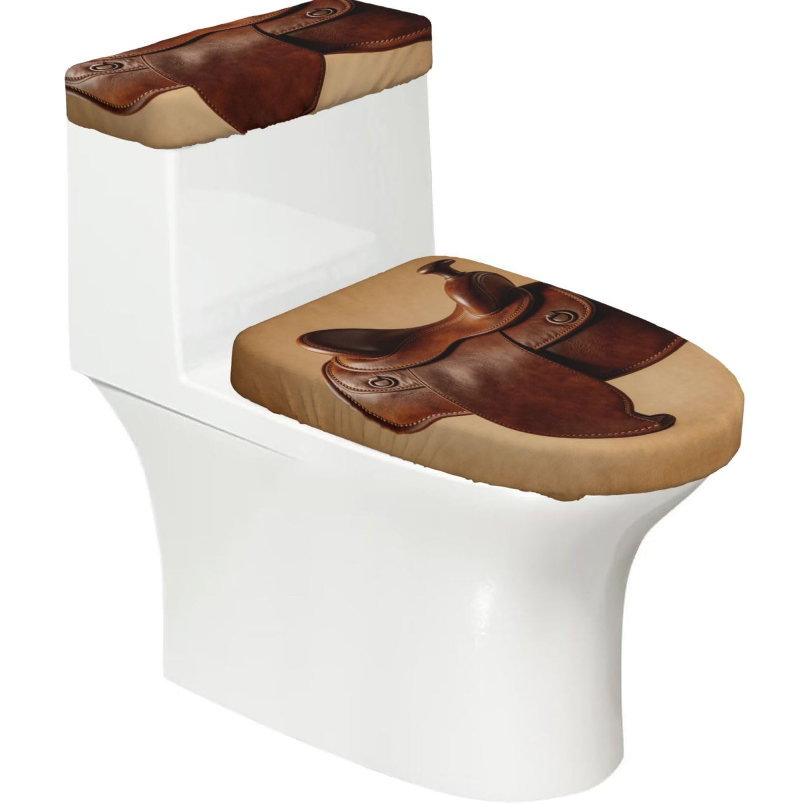 Cntdbu Black Western Saddle Outline Elastic Toilet Cover Set Of 2-Stretchy Lid And Tank Covers For Bathroom, Soft Washable U Shape Toilet Decor