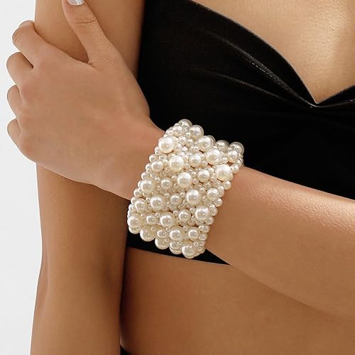 Miniatura 6 de Pulsera elástica de perlas vintage pulseras de perlas joyería pulsera de cuentas blancas para boda, cumpleaños, festival, fiesta