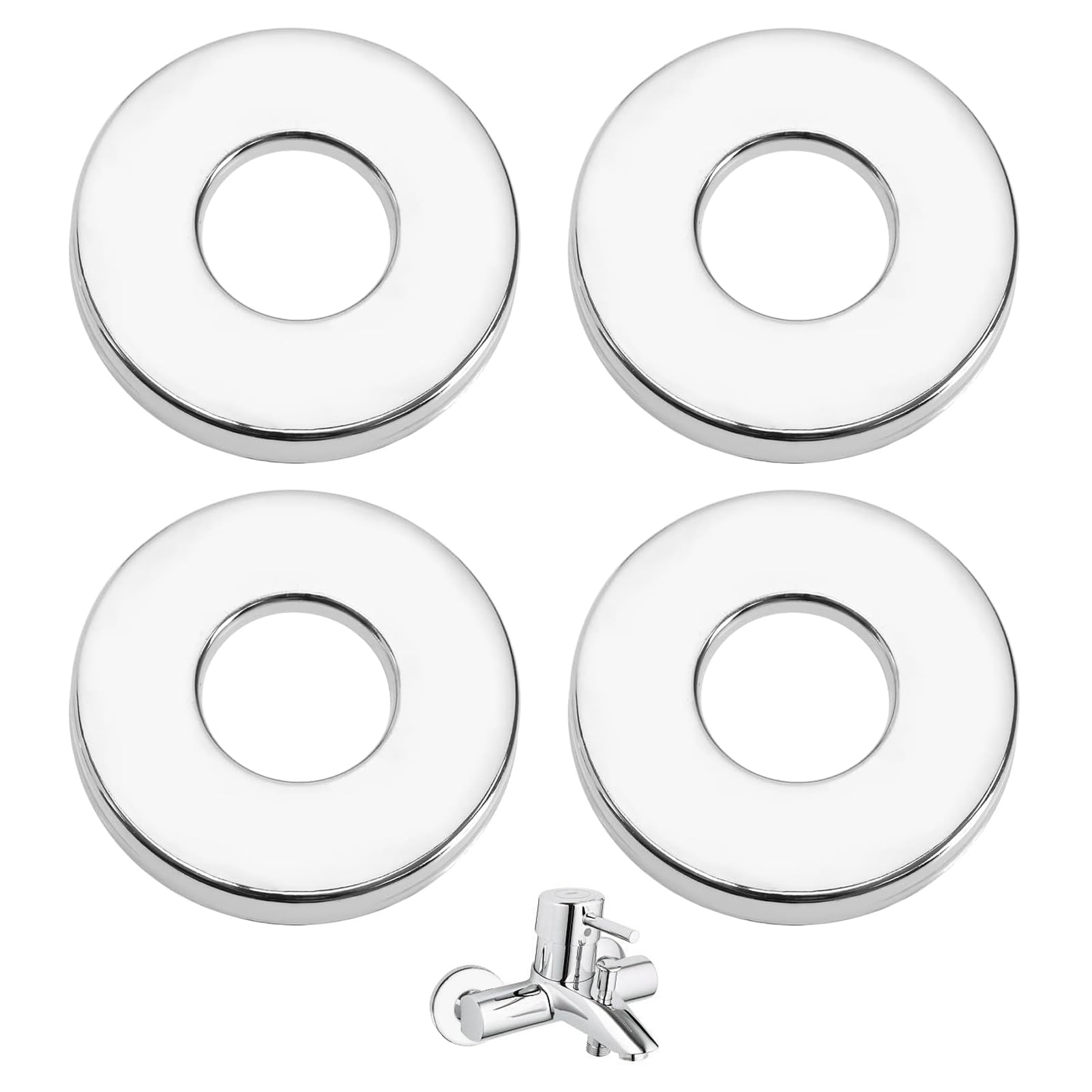 4 Pcs Tap Cover Collar, Shower Pipe Cover, Stainless Steel Valve Pipe Covers, 26mm G3/4 Chrome Tap Shower Pipe Cover, Decorative Faucet Trim, Easy Installation for Kitchen, Bathroom, Shower, Radiator