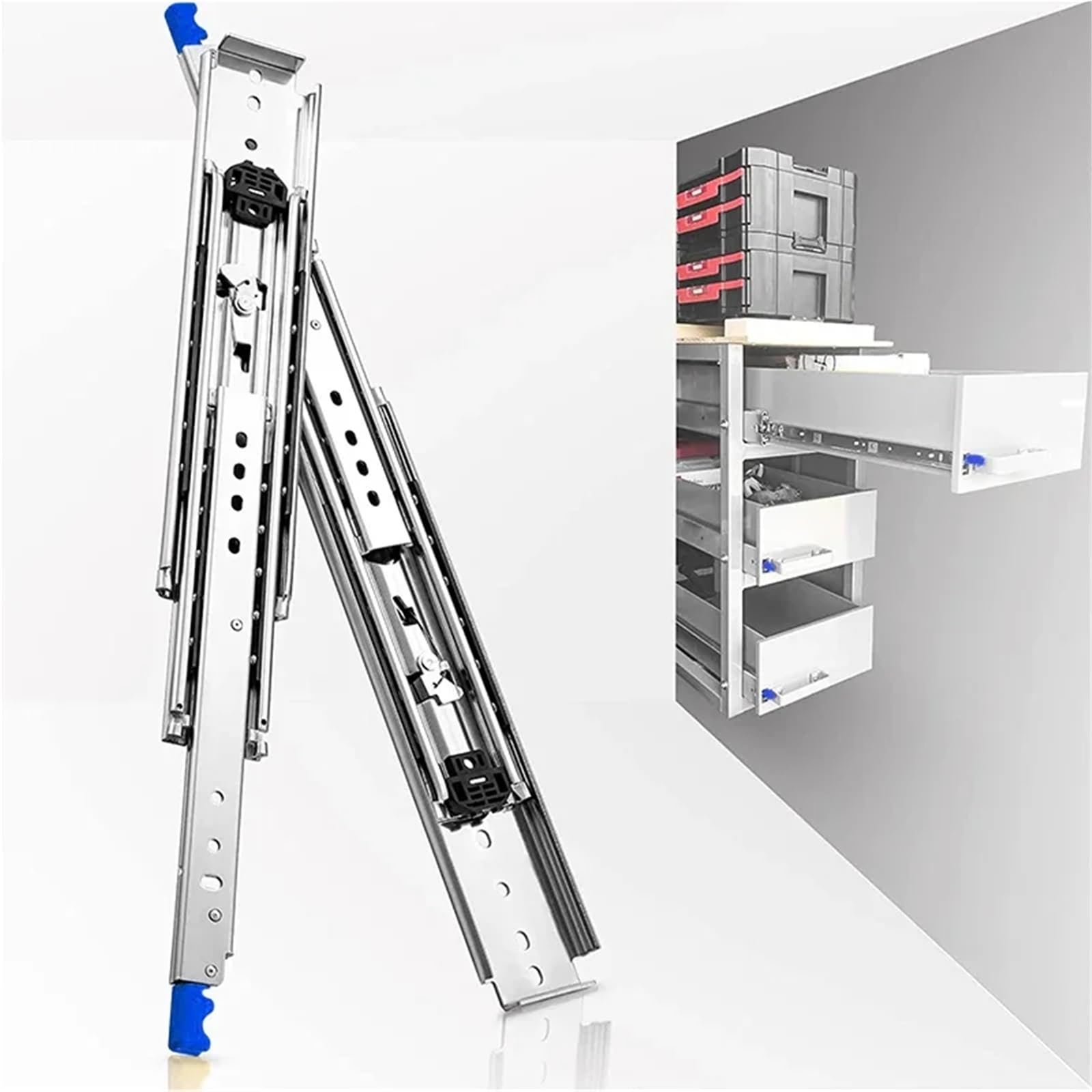 Guias Correderas Para Cajones 500LBS Heavy Drawer Slides With Lock No Rail Ball Bearing Full Extension Loading 3-Fold Guide(With Lock,34inch(850mm))