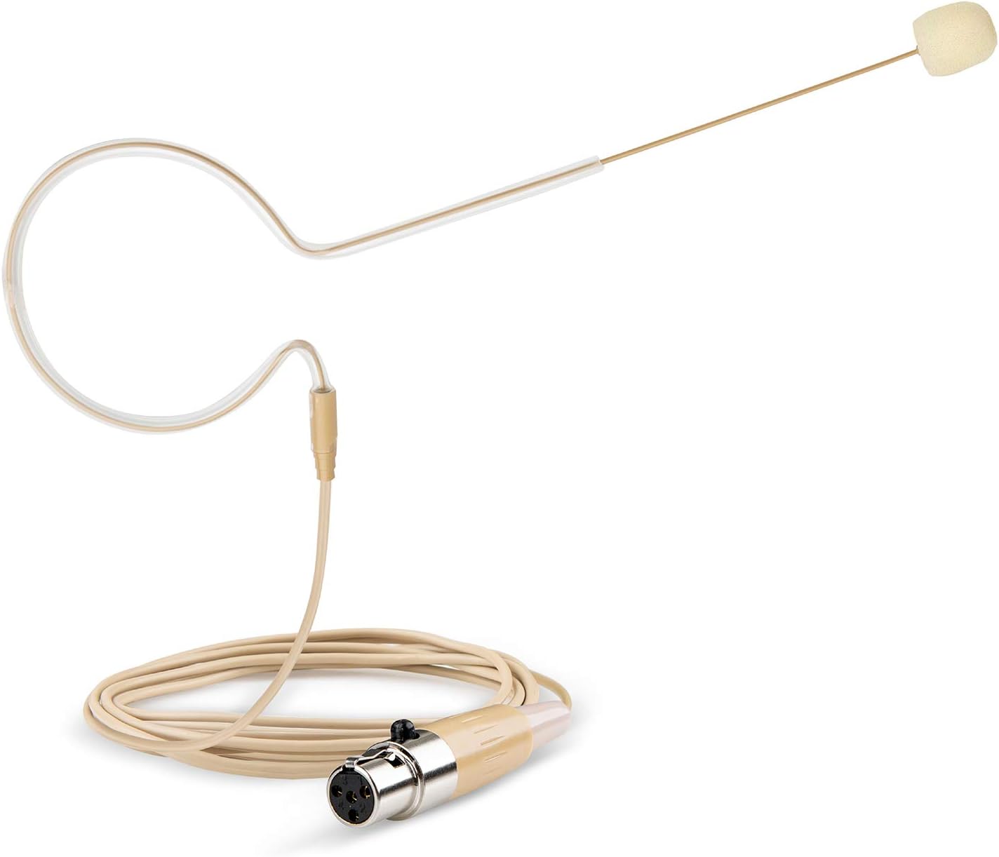 Headset/Headworn Microphone - 4 Pin Mini XLR Head Microphone for Shure Wireless System & Bodypack Transmitter – Beige Single Earhook Omnidirectional Headset Head Mic