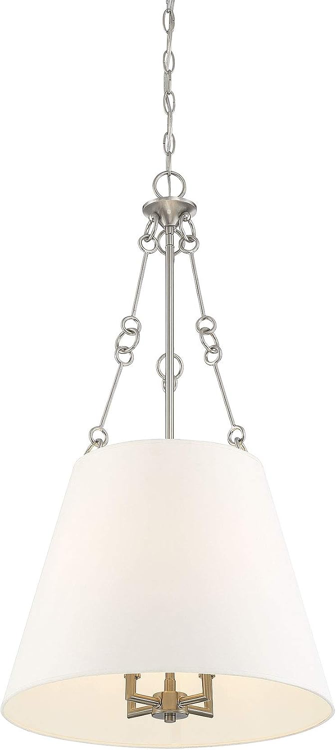 Savoy House 7-2201-4-SN Austin Traditional Bohemian Vintage White Fabric Pendant, 4-Light 240 Total Watts, 32" H x 18" W, Satin Nickel