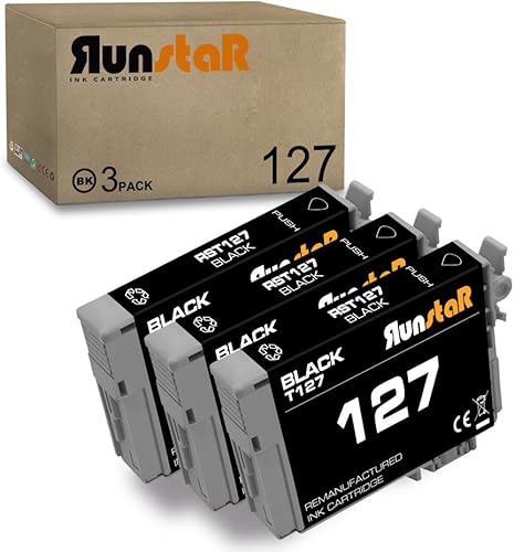 Run Star 3 cartuchos de tinta remanufacturados negros 127 para Epson 127 T127 uso para Epson Workforce 60 530 625 545 645 840 845 WF-3520 WF-3540