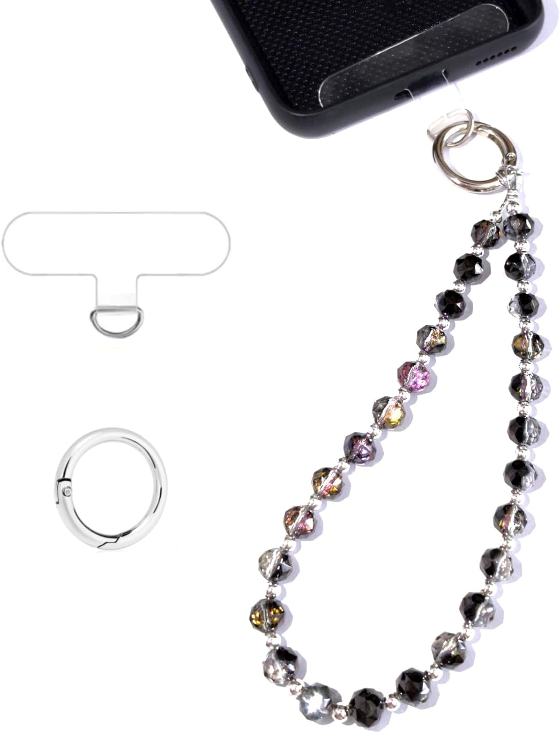 Acofect Crystal Beaded Phone Wrist Strap Charm Chain Wristlet Cellphone Lanyard Bracelet Keychain with Tether Tab Hands-Free