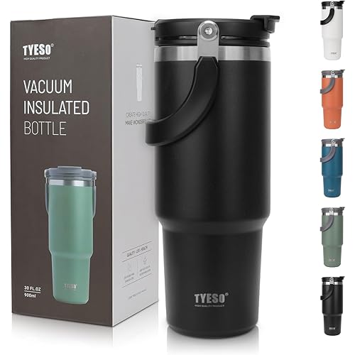 30 oz Tumbler with Handle and Straw Lid, Insulated Stainless Steel Double Walled Vacuum Water Bottle for Office, Home, Sport or Car, Travel Mug for Hot and Cold