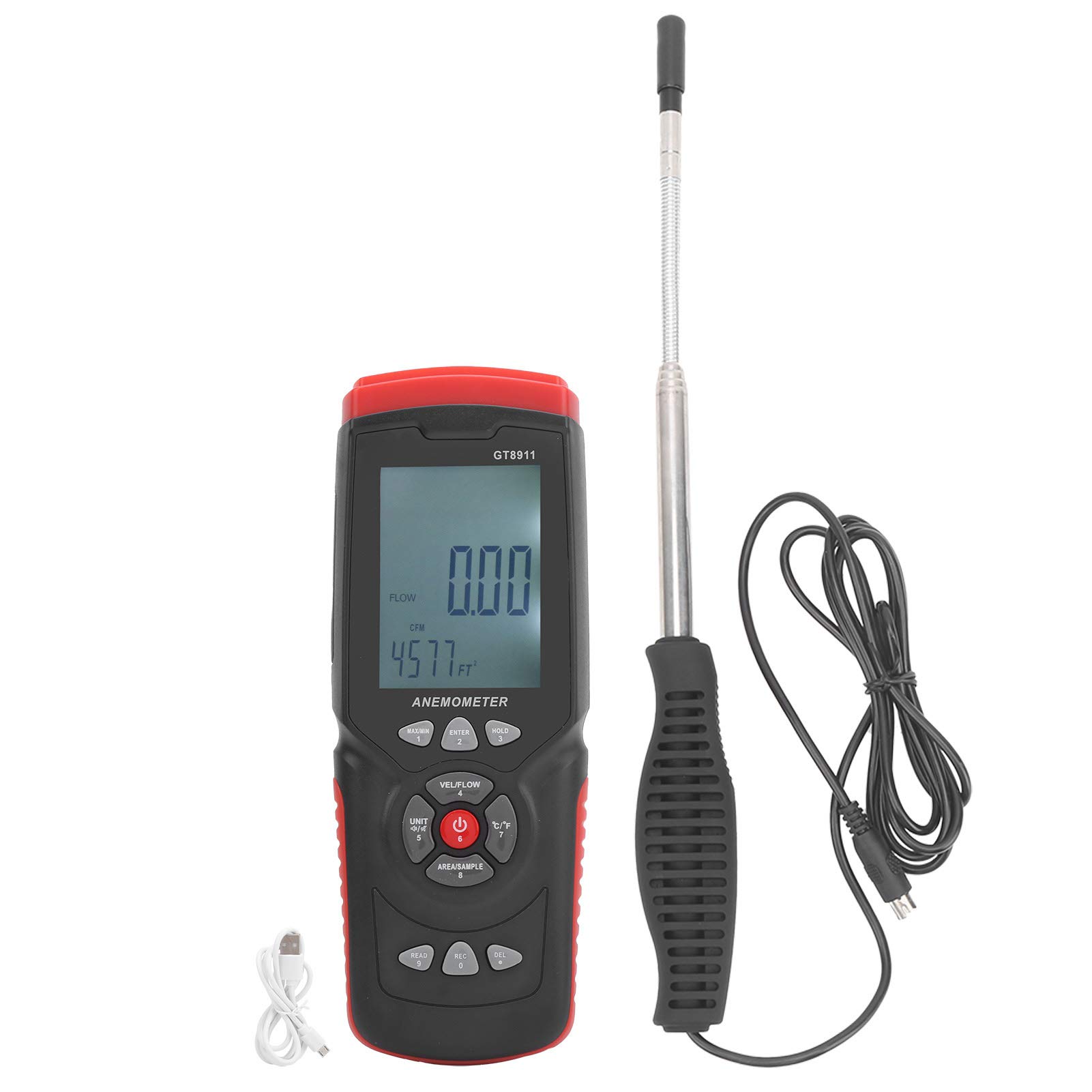 Anemómetro térmico LCD flexible para uso profesional en oficinas y fábricas