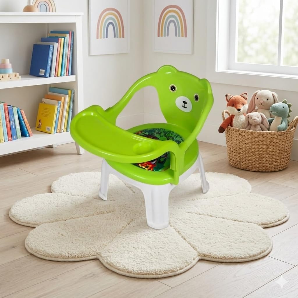The Tickle Toe Plastic Baby Chair with Cushion & High Backrest | Booster Study & Activity Chair for Toddlers (1β3 Years, Green)
