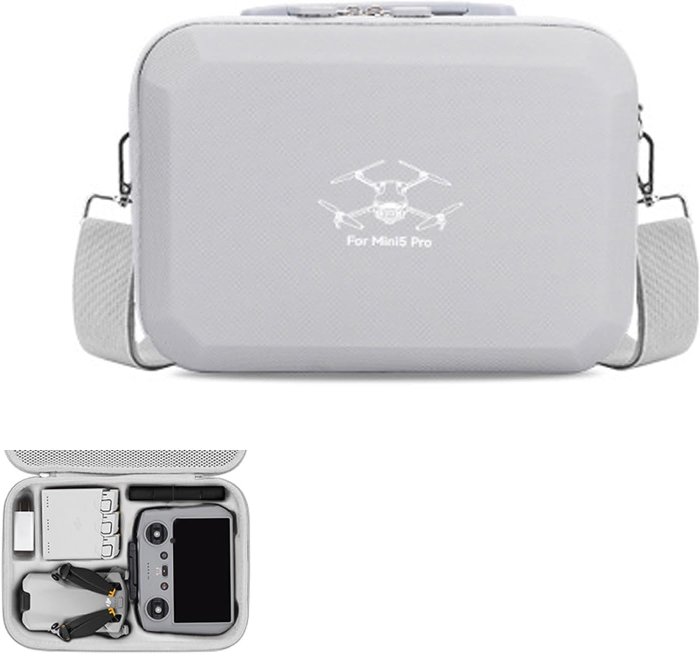 Hard Storage Bag for DJI Mini 5 Pro Fly More Combo Carrying Case with Shoulder Strap for DJI RC 2/RC-N3 PU Protective Box Waterproof Anti-Fall Shock Absorption