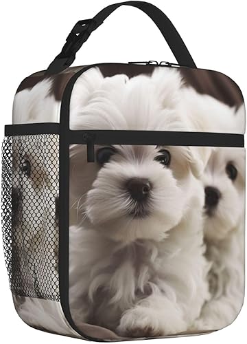 Miniatura 9 de Lonchera térmica con estampado de cachorro maltés para mujeres y hombres, lonchera portátil reutilizable para viajes, trabajo, picnic