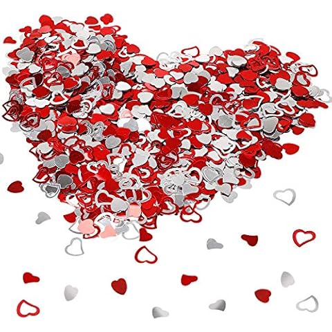 HOWAF Silber und Rot Herzen Konfetti Glitter Tischkonfetti Herz Rot Valentinstag deko Geburtstag Hochzeit Jubiläum Party Tischdekoration Cover