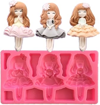 3-Hole Cute Ballet Princess DIY 3D Silicone Mold Making Ice Blocks Candy Fondant Chocolates Soaps Cakes Mousse Jelly Candles Baking