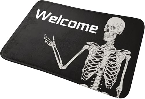 Miniatura 8 de Anragon Tapete de bienvenida antideslizante con diseño de calavera, decoración de fiesta de Halloween, 16 x 24 pulgadas
