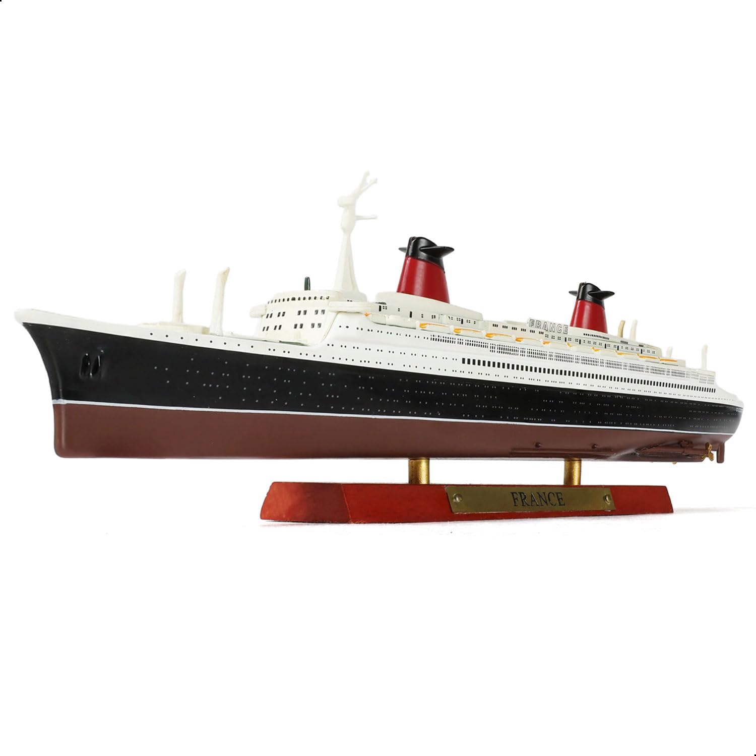 1/1250 SS France Cruise Ship Model Classic Alloy Metal Diecast Boat Model Legendary Ocean Liner French con espositore in venature del legno Adatto per collezione o regalo per adulti