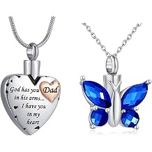 Dad Cremation Urn Necklace for Human Ashes and Ocean Blue Butterfly Necklace for Ashes