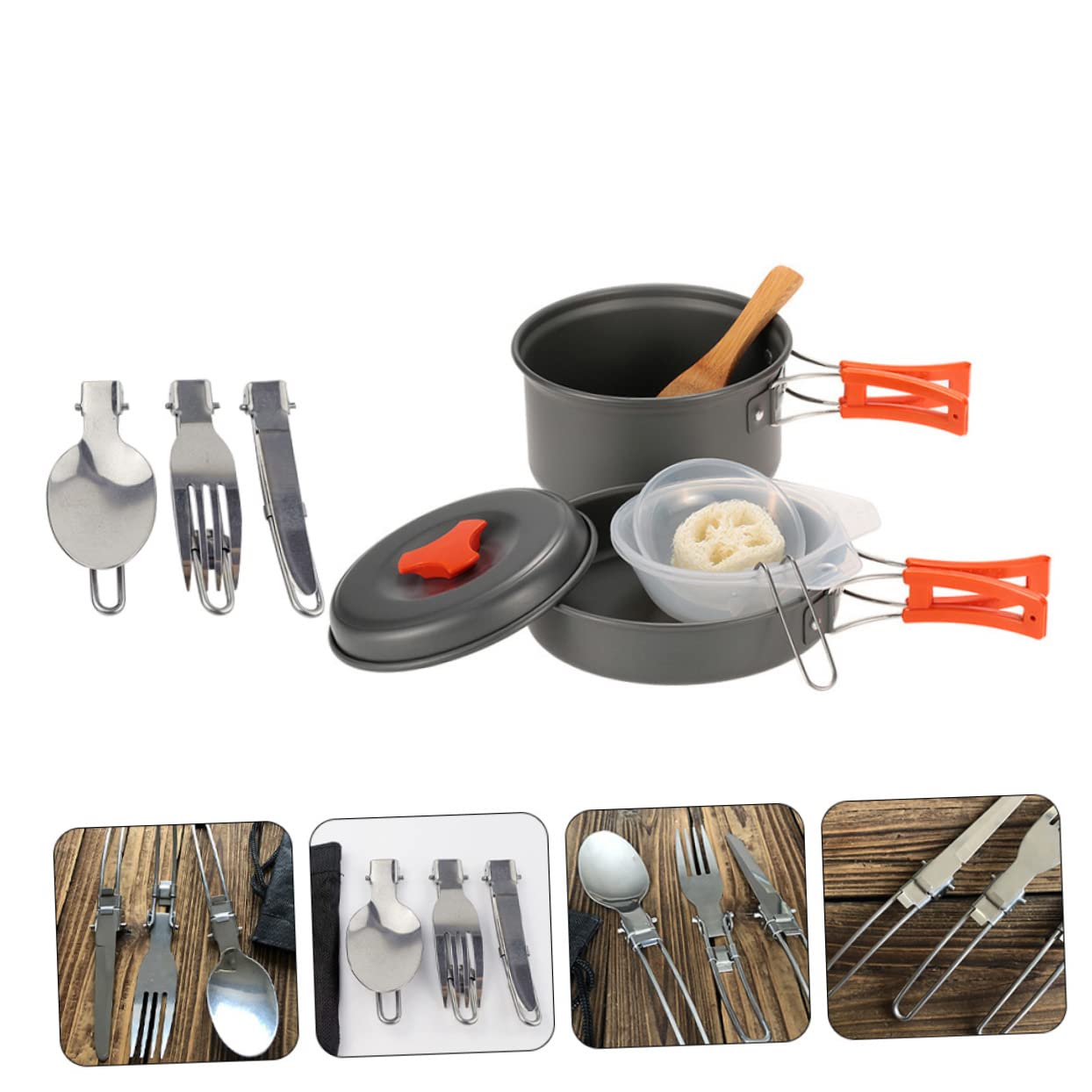 LAPYAPPE 1set Portable Camping Cookware Compact Picnic Cooking Tool for Hiking Outdoor BBQ Camping Activities Includes Essential Pots and Pans Easy to Store and Travel