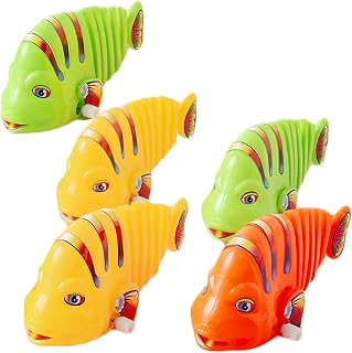 5Pcs Clockwork Swinging Cartoon Fish Toys, Fish Swimming Bathtub Toys, Novelty Windup Toy for Kids, Plastic Wiggle Wind Up Bath Fish Toys, Toys Random Color