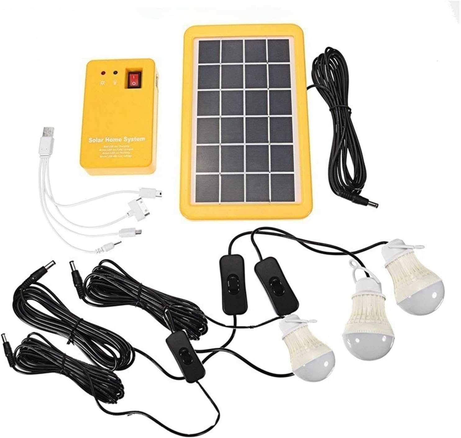 Working Tools Solar Power Panel Generator Home System Kit With 3 Bulbs Solar Lamp Emergency Light 4 Heads USB Charging for Outdoor Garden (Color : 3W-3Bulb, Size : Type)