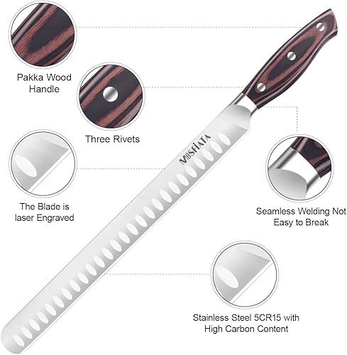 Miniatura 4 de MOSFIATA Cuchillo de tallado de rebanado de 12 pulgadas cuchillo de corte BBQMeat cuchillo de corte forjado de acero alemán de alto carbono diseño