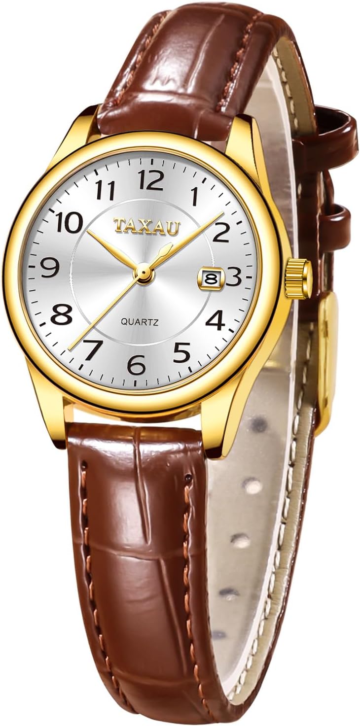 Leather Band Womens Watches with Day Date Quartz Analog Small Face Classic Ladies Watch Arabic Numerals Elegant Dress Reloj Mujer