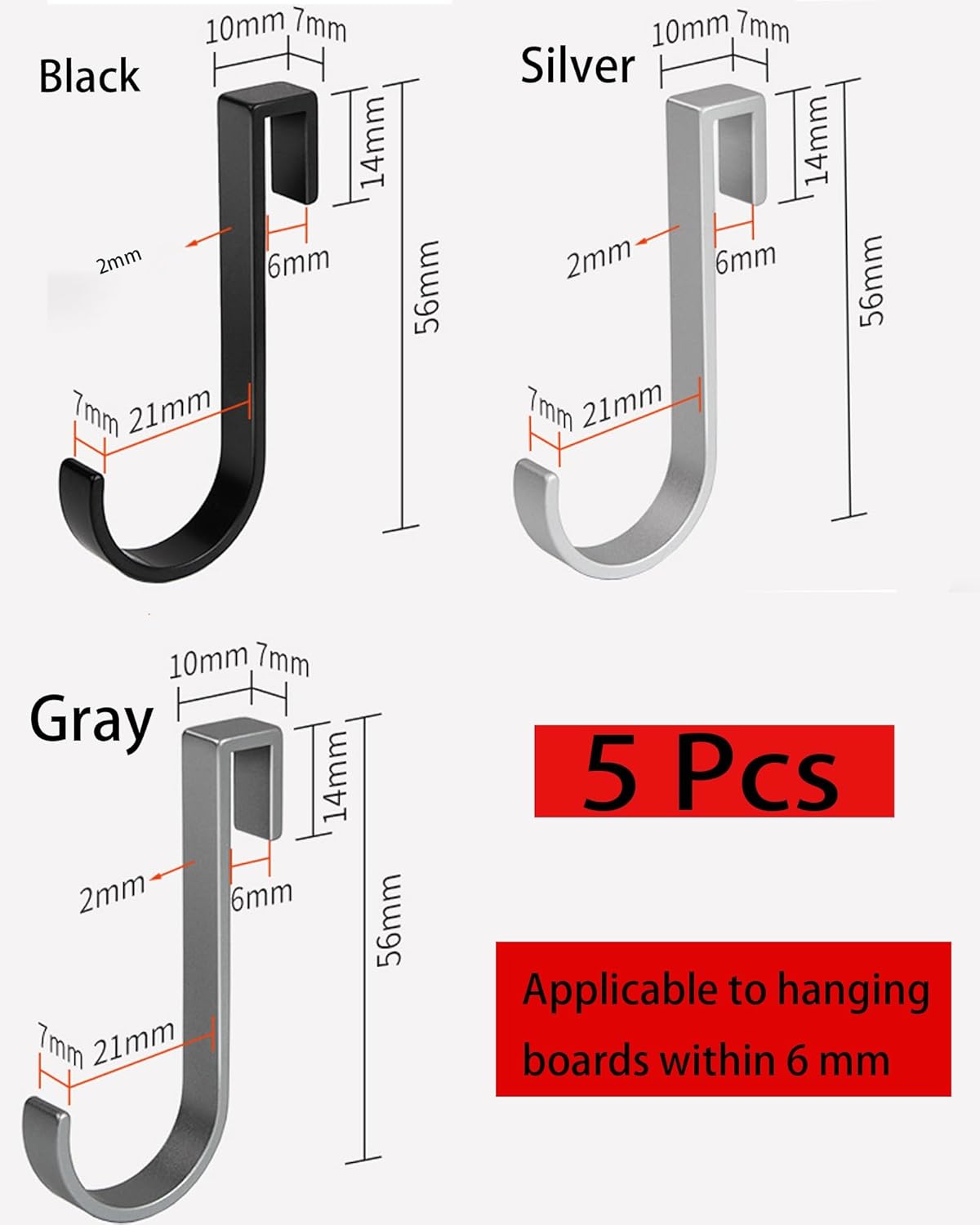 J Hook for Wire Shelving, 5pcs Aluminum Grid Hooks Heavy Duty S Hooks Hanging for Kitchenware Spoons Pans Pots Utensils Clothes Bags Towers Tools Plants(Black)