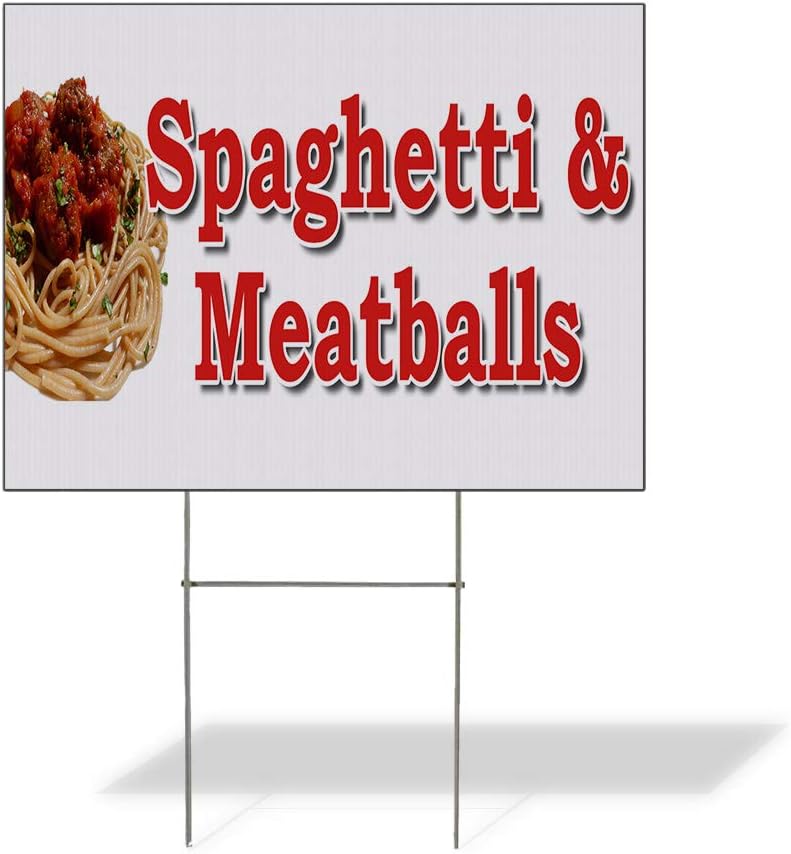 Weatherproof Yard Sign Spaghetti Meatballs Food Fair Truck Restaurant Red Lawn Garden Pasta 18x12 Inches 2 Sides Print