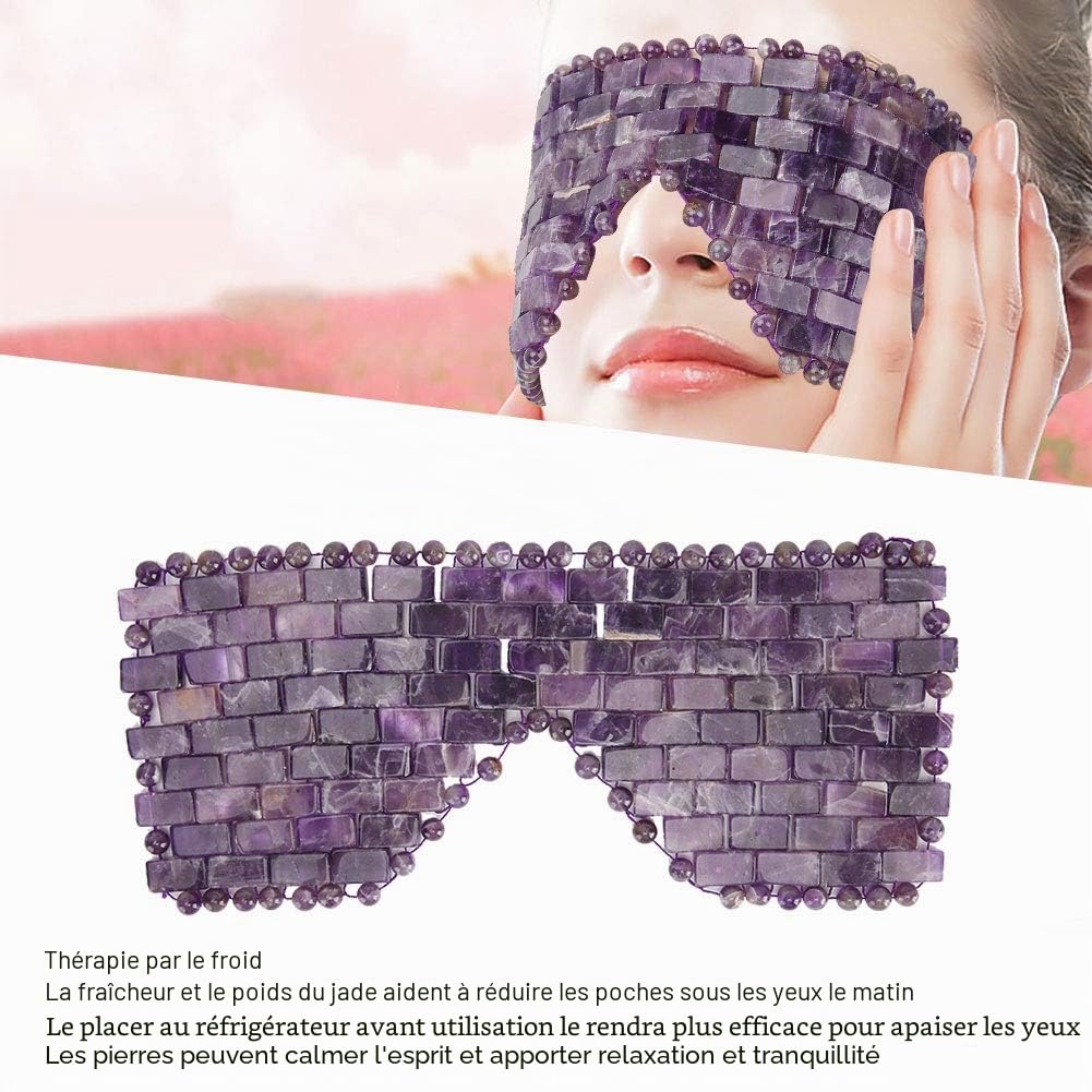 Masque pour les Yeux en Pierre de Jade, Masque pour les Yeux de Sommeil Rafraîchissant, Masseur de Traitement des Yeux par le Froid, Masque de Sommeil pour les Yeux du Visage pour les(Améthyste)