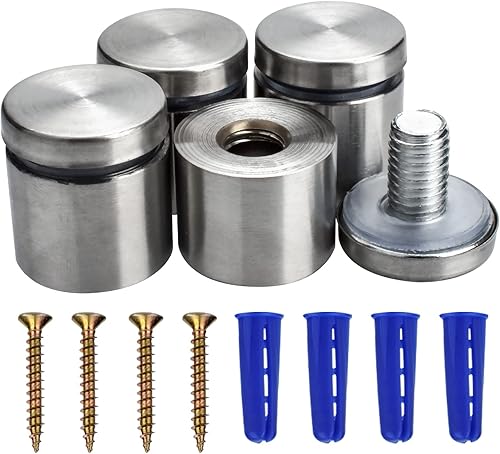 Miniatura 7 de Tornillos de separación de acero inoxidable de 1 x 1 pulgada, paquete de 4 soportes de separación de vidrio, soportes de pared, accesorios de uñas