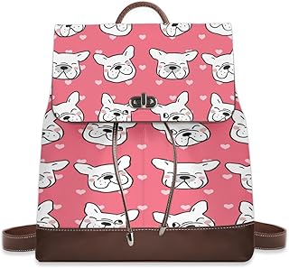 Women Bags Backpack PU Leather Zipper Bags Casual Backpacks Shoulder Bags Purse for Women Fashion Designer Ladies Shoulder Bags Travel Backpack(White Bulldogs), White Bulldogs