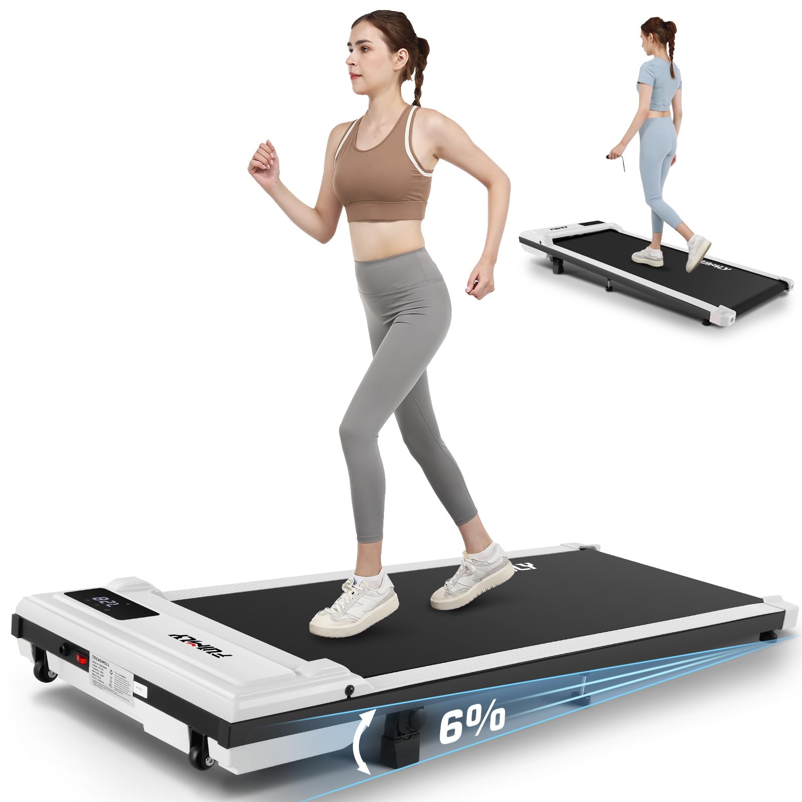 Under Desk Treadmill, Walking Pad Treadmill for Home Office, 2.5 HP Portable Walking Treadmill 300 lb Capacity, 2 in 1 Compact Walking Jogging Running Machine with Remote Control and LED Display