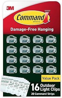 Command Outdoor Light 4 Pack of 16 Clear Clips and 20 Strips, Damage Fre...