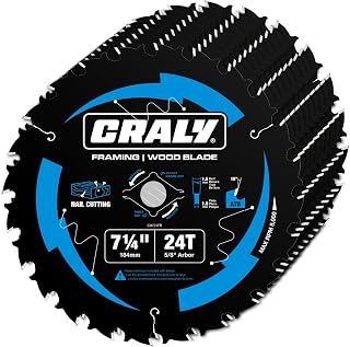 CRALY 7-1/4 Inch 24 Teeth Wood Cutting Framing Circular Saw Blade, 5/8 Inch Arbor, Carbide Tipped, Thin Kerf, Black Ice Coating, for Plywood, MDF, OSB, Laminated, 10-Pack