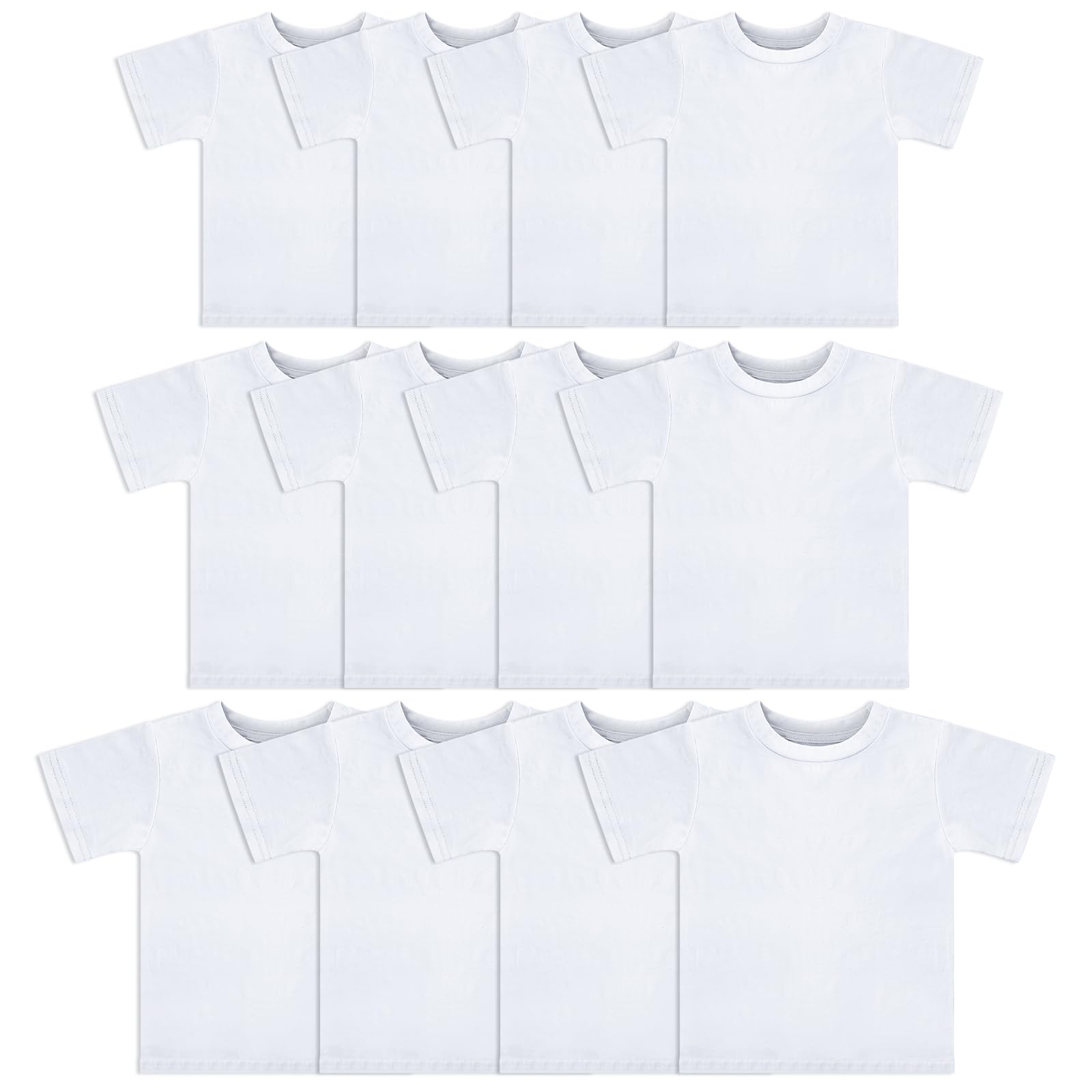 Cuffbow 12 Pack 3 Size Toddler Blank T Shirts Baby Short Sleeve Cotton Toddler Basic Short Sleeve Tee 12M 18M 3T Undershirts for Toddler, Baby, Little Kids Boys, Girls, Unisex White T Shirt