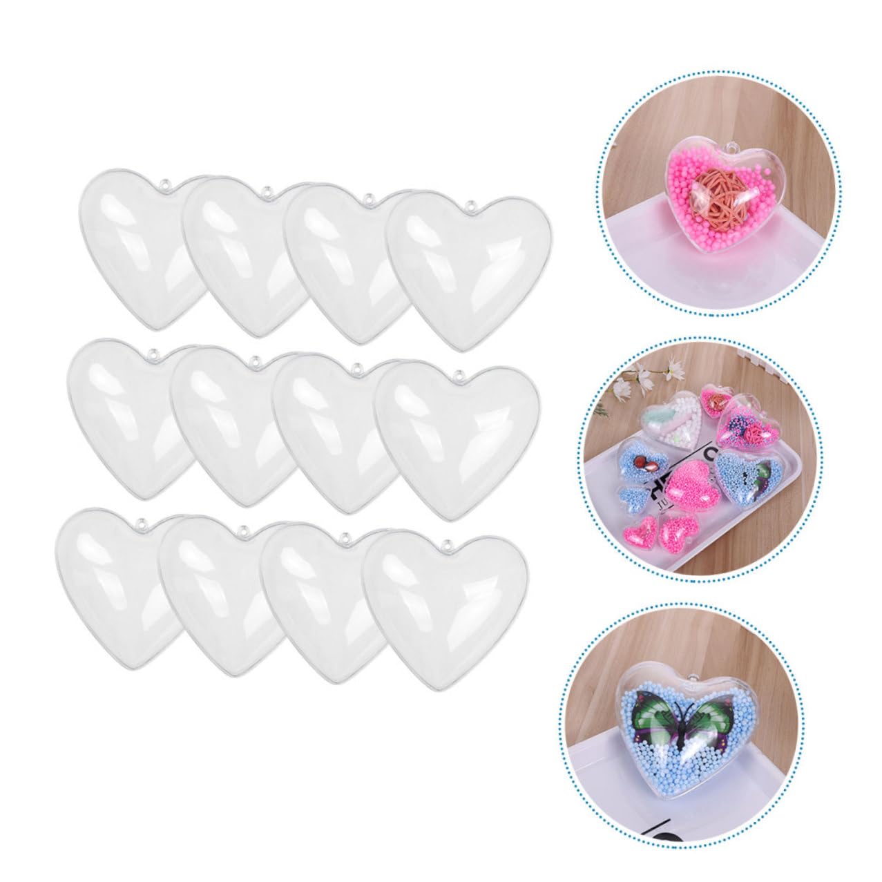 12 Piezas Bolas Colgantes de Plástico Transparente Forma de Corazón 10 Cm, Adornos Rellenable para Manualidades y Decoración Navideña, Bodas y San Valentín