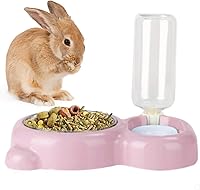 Vista 1 de Dispensador de agua automático de conejo, tazón de acero inoxidable desmontable, botella de agua sin derrames, alimentador de alimentos