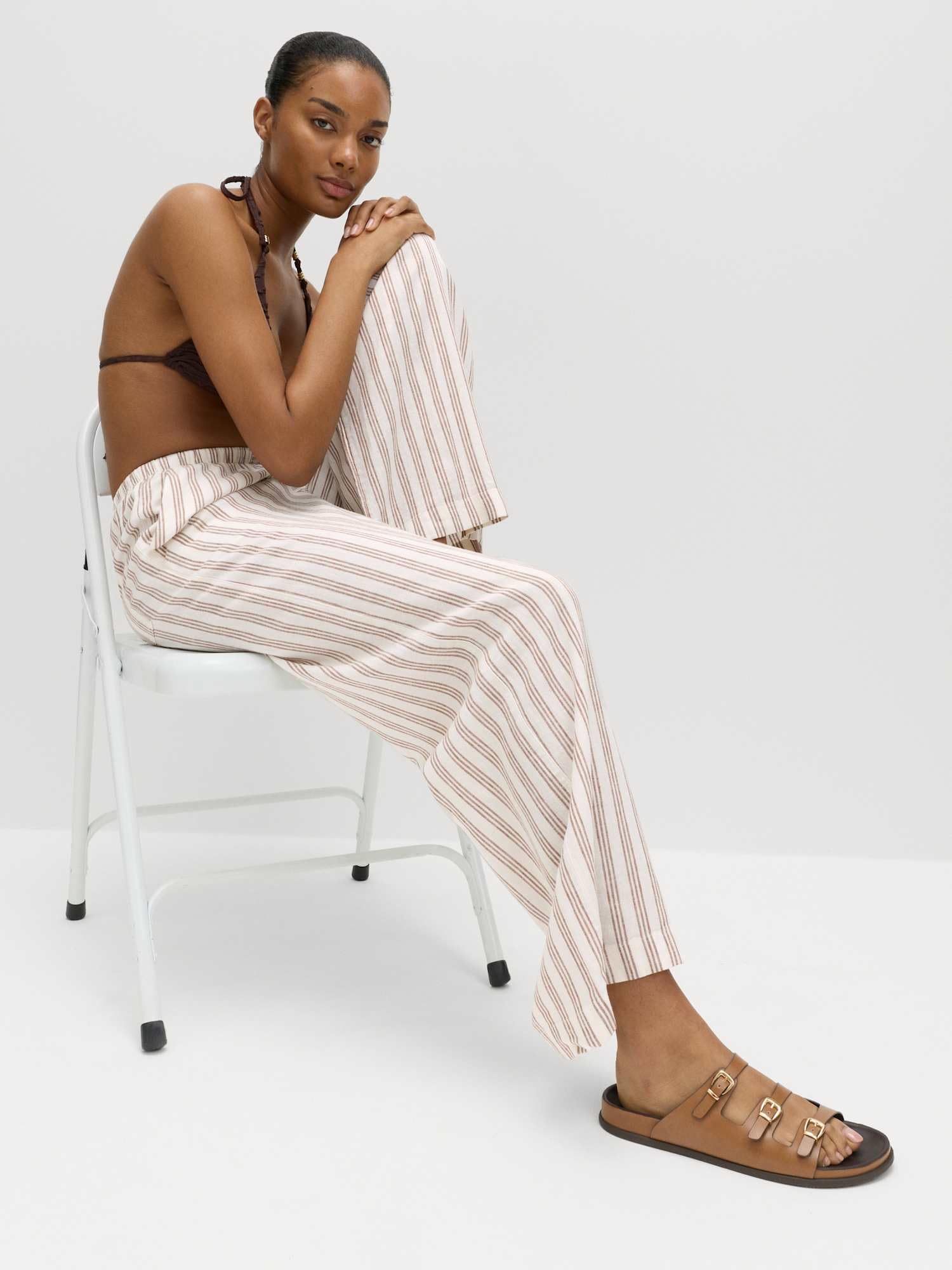 Marks & Spencer Damen Leinen Hose Regular | Mit mittlerem Bund, Beinform: Weites Bein, Waschung: Mittelblau, Zum Reinschlüpfen, Leicht