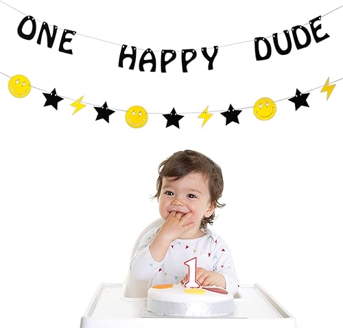 Vista 10 de One Happy Dude Birthday Decorations (One Happy Dude Cake Topper, Highchair Banner + Confetti Bundle) one happy dude 1st birthday decorations