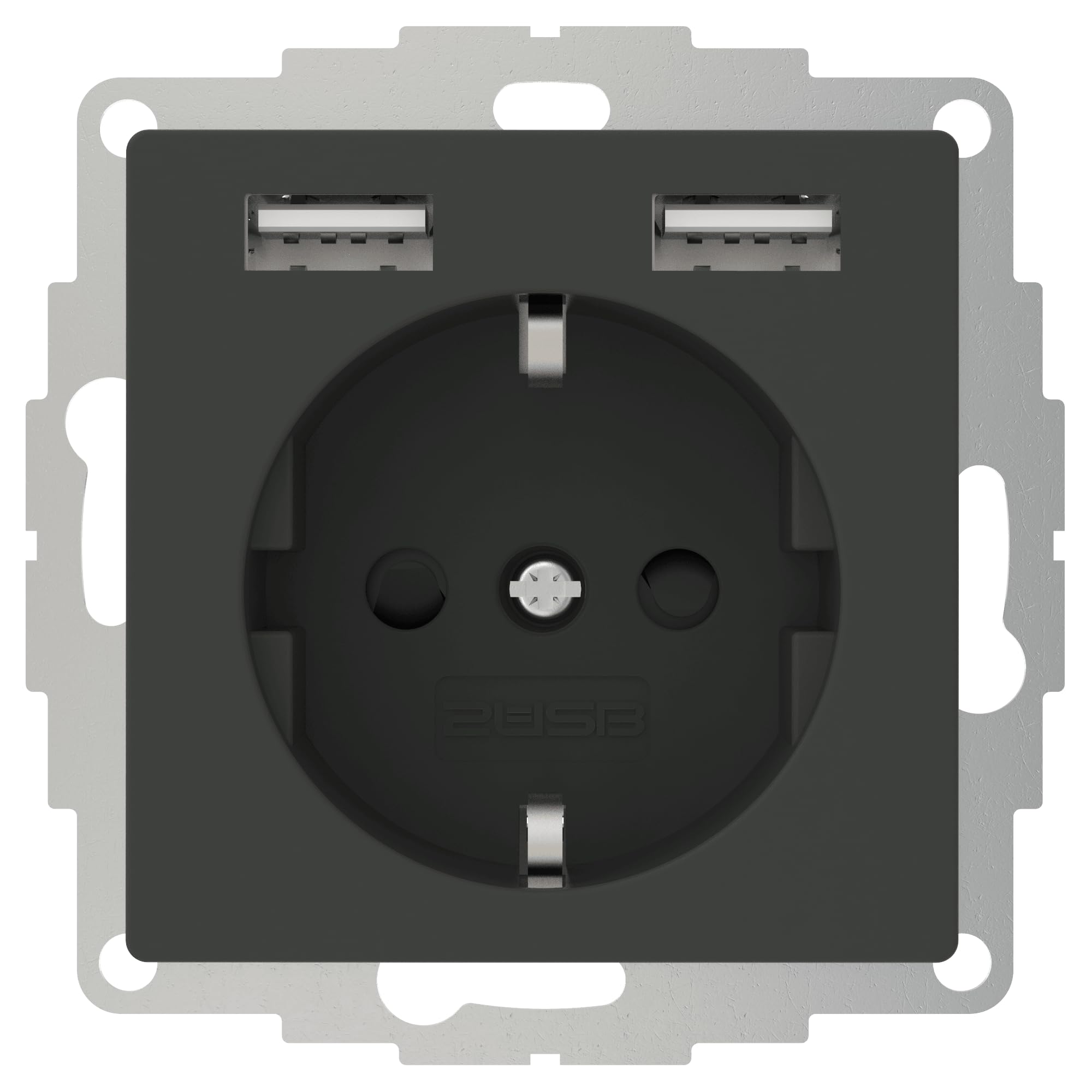 Prise de courant encastrable VDE anthracite avec ports USB et protection enfant IP20