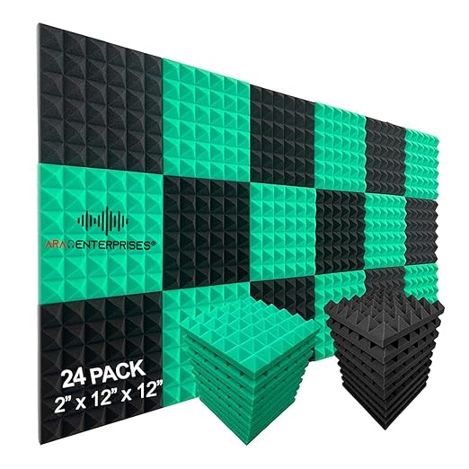 ARA ENTERPRISES Pyramid Soundproofing Studio Acoustic Foam| (GREEN & BLACK) | 2