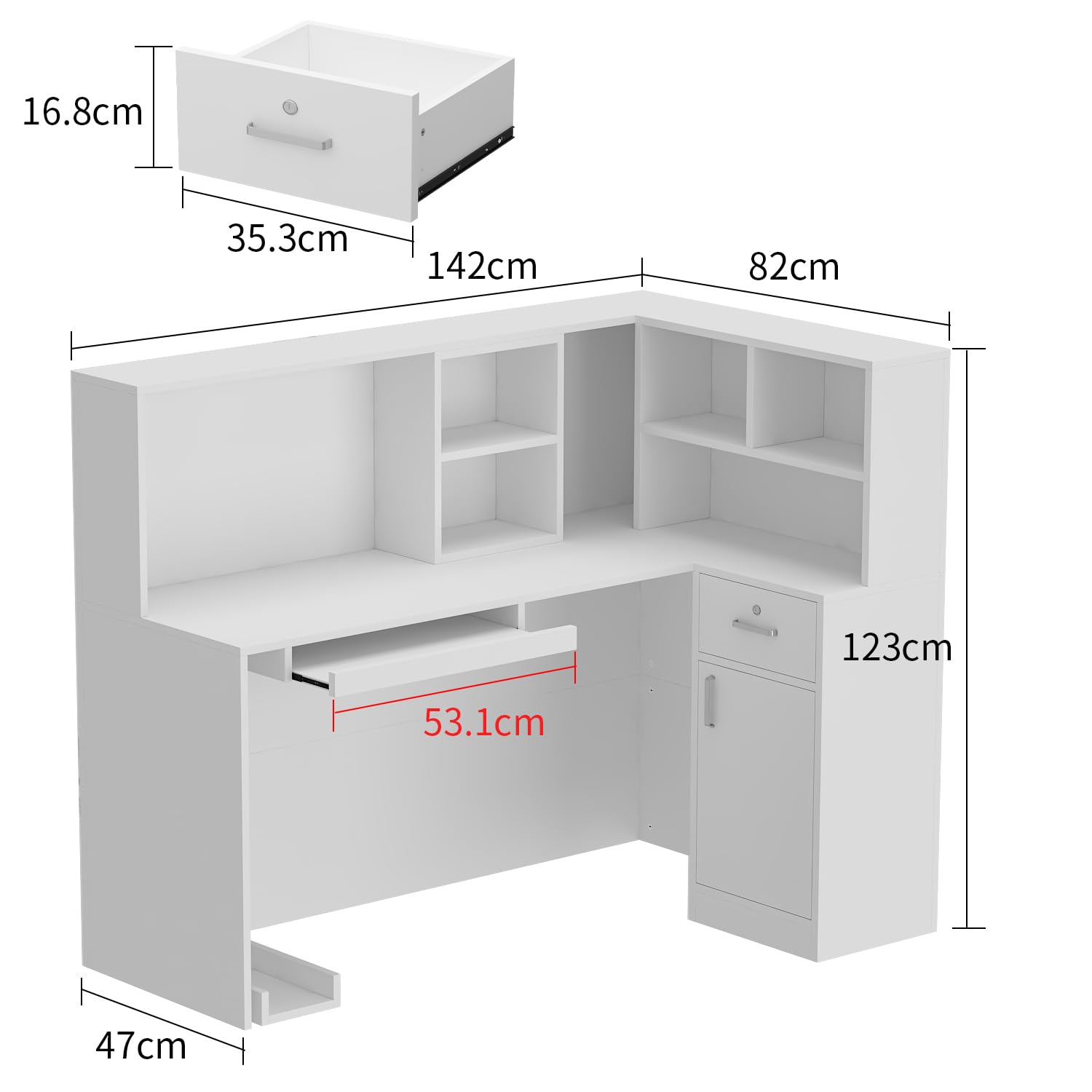 Banco Reception Con 3 Cassetti - Scrivania Accoglienza 120x48x110cm In Marmo Con Pannello Privato - Foto 9