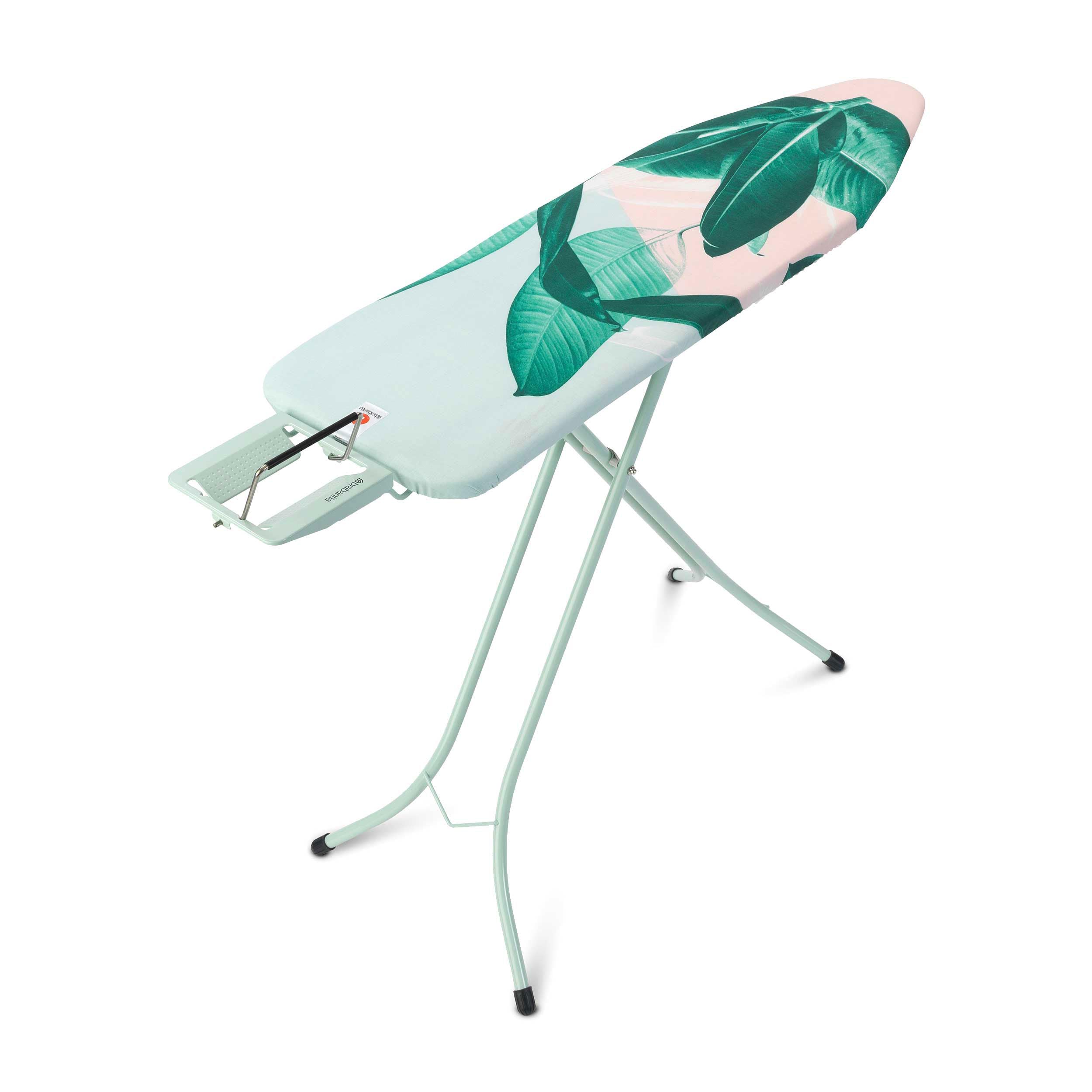 Brabantia Size B Ironing Board (49 x 15 IN) 7 Height Options, Adjustable Steam Iron Rest Holder (Tropical Leaves) Non-Slip Feet, Anti-Collapse Child Locks
