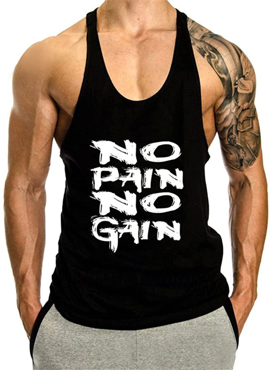WAZZAP No Pain No Gain Hombre Camisetas de Tirantes sin Mangas Gimnasio T-Shirts Deportiva Culturismo Fitness Tank Top