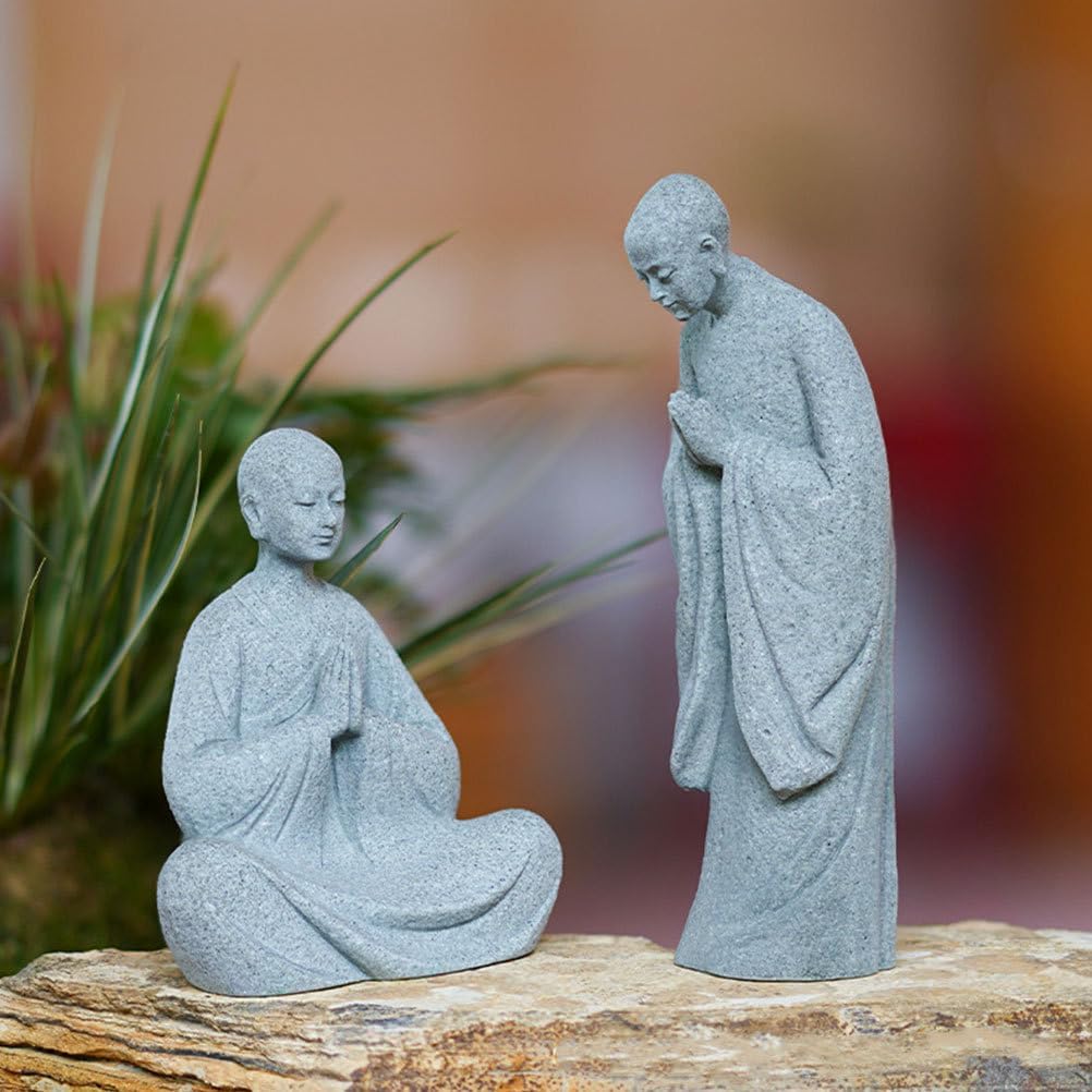 Didiseaon 2pcs Micro Landscape Buddha Statue Chinese Elder Figurine Tea Room Decor Buddha Monk Statue Praying buddh Zen Monk Little Figurine Decorative Stone Bonsai